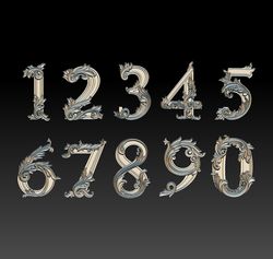 3D Model STL file Numbers with patterns for CNC Router and 3D printing. Set of 10 pieces