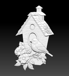 3D Model STL file Bas-relief Bird and birdhouse with flowers for CNC Router Engraver Carving 3D Printing