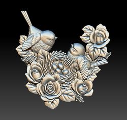 3D Model STL file Bas-relief Birds in a nest and roses for CNC Router and 3D Printing