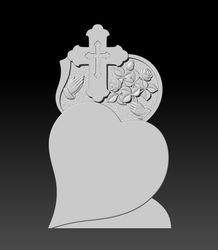 3D Model STL file Gravestone Cross with a branch of roses and a heart for CNC Router