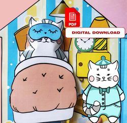 Paper Soft Cat. Paper Cat House. Quiet book. Cut out paper House. DIY busy book. Printable paper house.