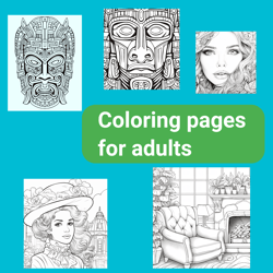 Coloring pages for adults. Portraits, masks, landscapes, buildings, flowers. Printable Digital product Instant download