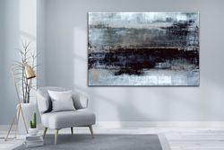 Abstract art prints Large canvas art Blue grey wall art Living room Minimalist art Modern wall decor