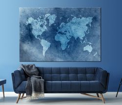 Abstract blue World Map canvas wall art Navy blue Watercolor World map Printable wall art Living room World Map Travel G