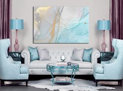 Abstract Marble wall art canvas Light blue art prints Gold marble wall art Marbling canvas Modern wall decor Living room