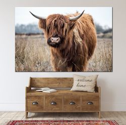 Highland Cow print Scottish Cow Canvas Painting Farmhouse decor Scottish Highlands Extra Large wall art Bull wall art