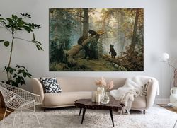 Ivan Shishkin ''Morning in a Pine Forest'' Shishkin print reproduction Teddy bears canvas wall art Forest canvas Forest