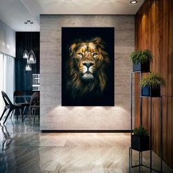 Lion wall art Wild animals print Lion wall decor Living room wall art Lion King in dark Large canvas art Lion gifts