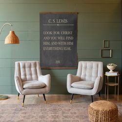 Look For Christ Canvas Wall Hanging  CS Lewis Quote Sign  Large Christian Wall Art  124
