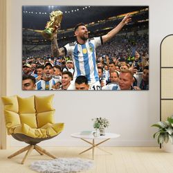 Messi Holding World Cup Canvas, Maradona Pose, World Cup Canvas, FIFA World Cup Qatar 2022, World Cup Photography on Can