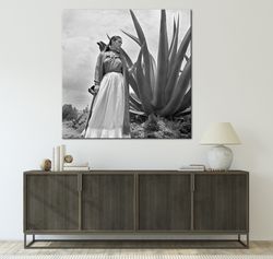 Mexican Art Black and White Modern Wall Art Canvas Print Friida With Agave Plant Mexican Artist Wall Decor-1