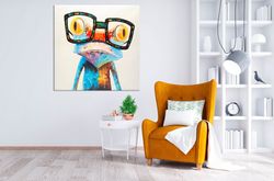 Rainbow Frog with Glasses canvas wall art Frog print Fun Animals Colorful wall art Frog gifts Modern Living room decor
