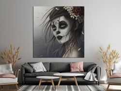 Sugar Skull Girl canvas art Day of The Dead Gothic wall art Tattoo Shop decor Halloween prints Living Room wall art Skul