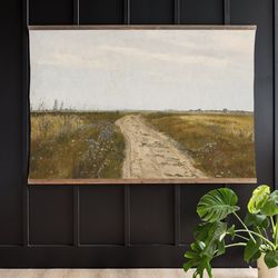 Vintage Art Wall Decor  Field Art Canvas Tapestry  Wall Hanging Canvas  Large Wall Decor  Path In A Field Tapestry  216