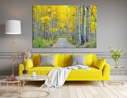 Yellow Forest canvas wall art Nature prints Birch Tree canvas Birch Forest Extra large wall art