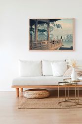 Vintage Japanese Asian Pine Trees Scenery Painting Canvas Printed Poster Framed Antique Wall Art Decor Trendy Living Roo