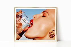 Woman Drinking Chanel no5 Perfume Stylish Print Teen Girl Room Art Vintage Luxury Fashion Photography Canvas Framed Prin