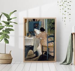 Woman Reading Vintage Portrait Canvas Print Poster Framed Famous Painting Farmhouse Cottage Retro Aesthetic Moody Wall A