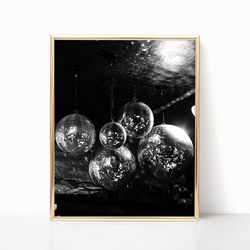Disco Balls Shining Sparkling Print Black & White Retro Vintage Luxury Fashion Dance Party Photography Canvas Framed Pri