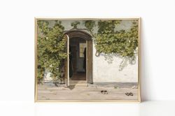 European Cottage Ivy Summer in Italy Painting Vintage Country Farmhouse Decor Painting Canvas Print Poster Framed Garden