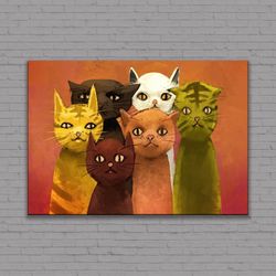Cat Canvas Painting, Abstract Cat Poster, Cat lovers gift, Modern Home Decor, Animal Print, Rolled Canvas Print, Ready t