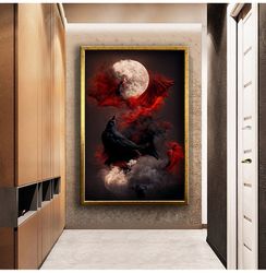 Red and White flower head woman wall art, Roses and woman print frame painting, picture of woman with flowers, ready to