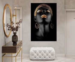 Black Women canvas wall art Modern African American art Gold African Women print Extra Large wall art