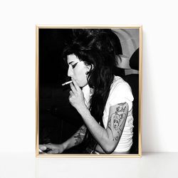 Amy Winehouse Print Famous Singer Pop Music Artist Poster Black and White Retro Vintage Photography Canvas Framed Femini