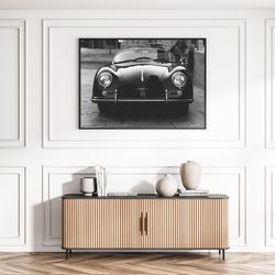 old vintage retro porsche elegant classic antique car luxury black & white photography canvas framed poster printed wall