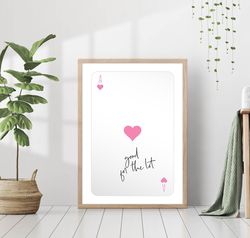 Pink Ace Playing Card Quote Print Retro Heart Poster Fashion Party Canvas Framed Printed Preppy Lucky Poker Trendy Funky