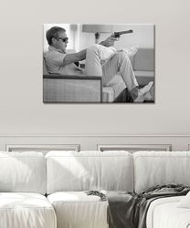 Steve McQueen with his Wife in Bathtub Print Black & White Retro Vintage Classic Photography Canvas Framed Poster Printe