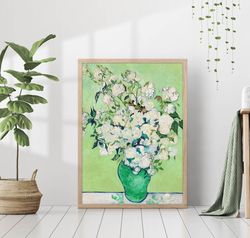 Vincent van Gogh Roses Exhibition Poster Canvas Print Framed Famous Oil Painting Artist Green Botanical Fine Wall Art St