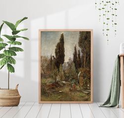 Vintage Cityscape Sketch Antique Drawing Canvas Print Poster Frame Rustic Farmhouse Woodland Moody Cottagecore Wall Art