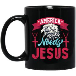Mug 11oz Gift, American Eagle, Jesus Love Gift Black Mug