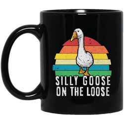 Silly Goose On The Loose, Love Goose Gift, Retro Style Black Mug