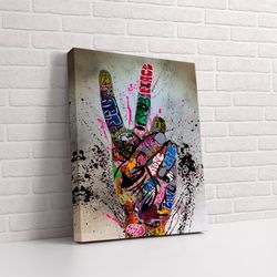 Banksy Victory Sign Graffiti Canvas Wall Art, Popart Victory Sign Poster, Hand Gesture Rolled Print, Banksy Wall art, Ba