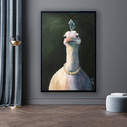 peacock wall art, peacock with pearl canvas painting, animal print, modern wall art, framed art, farm house gift, home d