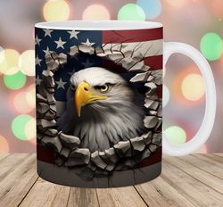 3d eagle mug, 11oz & 15oz mug, hole in a wall mug sublimation design, american flag mug