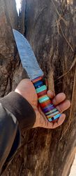Custom Handmade Damascus Steel Hunting Knife 10 Inches Long With Leather Sheath