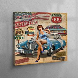 3d wall art, canvas gift, canvas art, american car printed, garage art, america canvas art, vintage car canvas, tin car