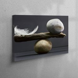 Canvas Home Decor, 3D Wall Art, Wall Decor, Balance of Stone and Feather, Balance of Stone and Feather Canvas Print,