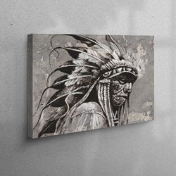 Canvas Print, Wall Decor, Living Room Wall Art, American Indian Chief Artwork, Modern Art Canvas, Native American Artwor