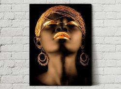african woman gold wall art, african woman canvas art print, african american art wall decor, african wall decor, home d