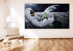 Astronaut Drinking Beer In The Space Print, Astronaut Canvas Wall Art, Space Canvas Wall Art, Luxury Canvas Wall Art, Li
