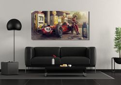 legend ferrari racing car canvas wall art print, vintage ferrari car canvas print, office wall decor, extra large canvas