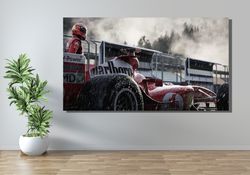 legend michael schmacher ferrari racing car canvas wall art print, vintage ferrari car canvas print, extra large canvas