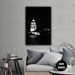 Maiden's Tower Istanbul Night Landscape Roll Up Canvas, Stretched Canvas Art, Framed Wall Art Painting