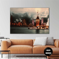 Maiden's Tower Istanbul Rain Cloud Istanbul Roll Up Canvas, Stretched Canvas Art, Framed Wall Art Painting