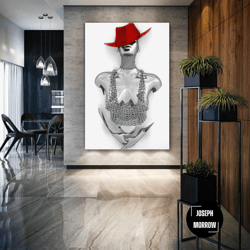 Metal Statue With Red Sombrero Roll Up Canvas, Stretched Canvas Art, Framed Wall Art Painting