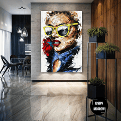 Modern Wall Art, Woman Canvas Art, Sunglasses Wall Decor, Roll Up Canvas, Stretched Canvas Art, Framed Wall Art Painting